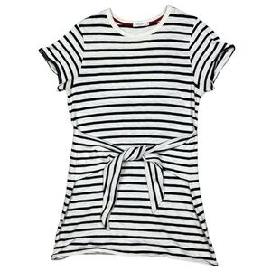 Rag & Bone Women's T-Shirt Dress Striped Decorative Halsey Bow Tie L Black White